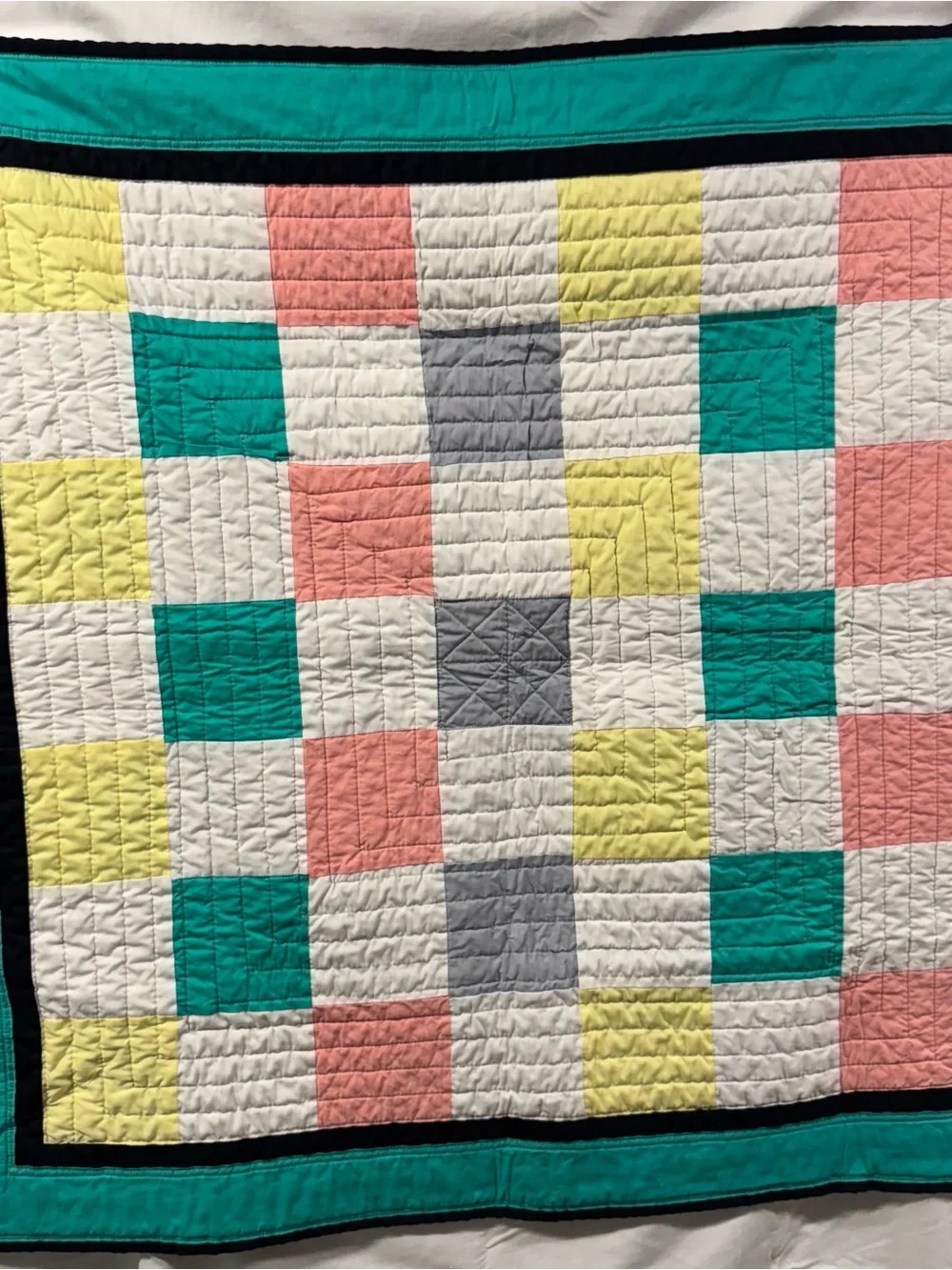 Handmade Baby Nursery Quilt Animals Rainbows & Checkered Reversible Patchwork